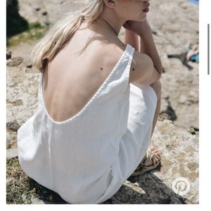 Linenfox monstera milky white linen dress (med)